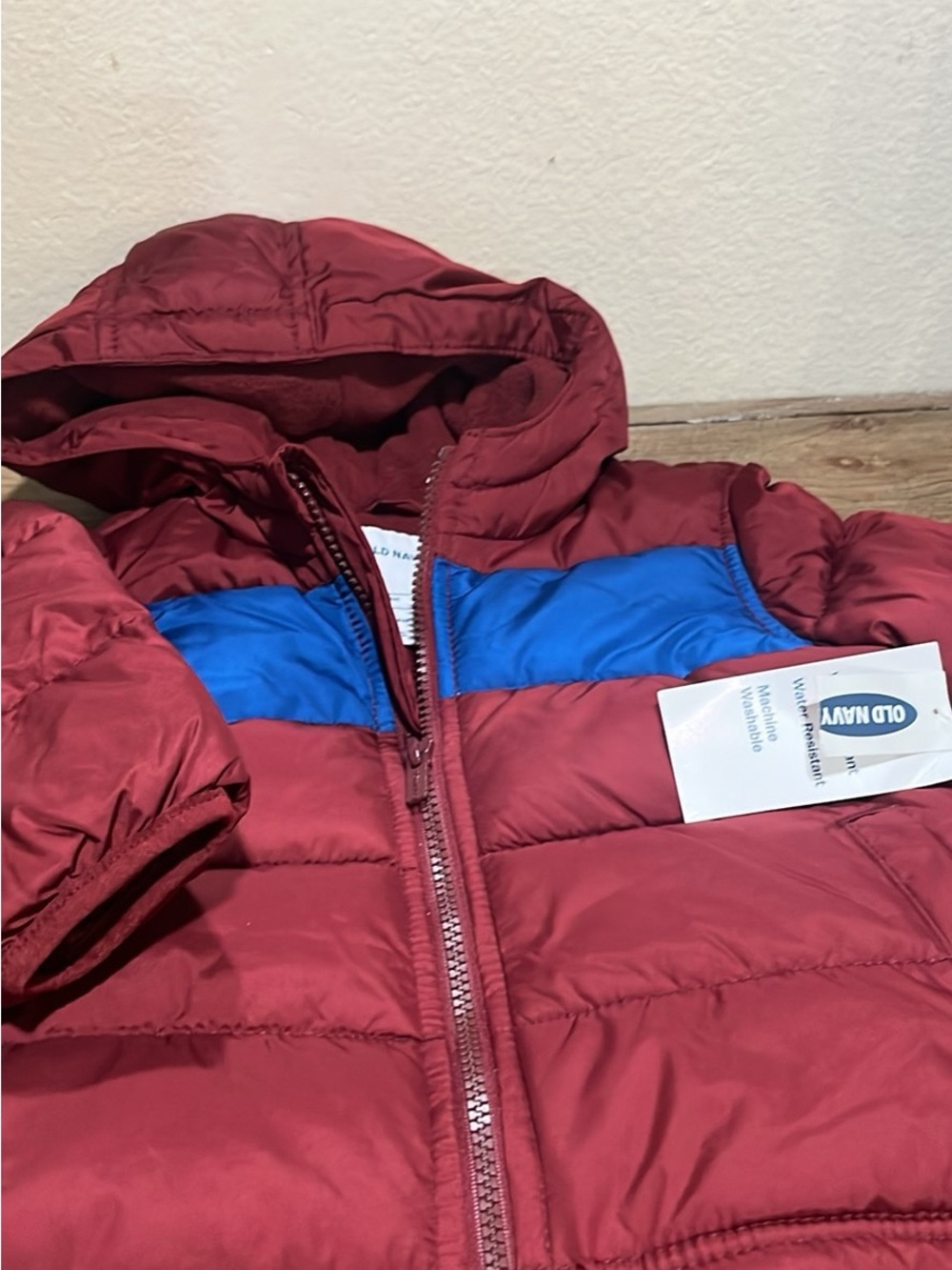 Old Navy Red and Blue Hooded Kids Puffer Jacket